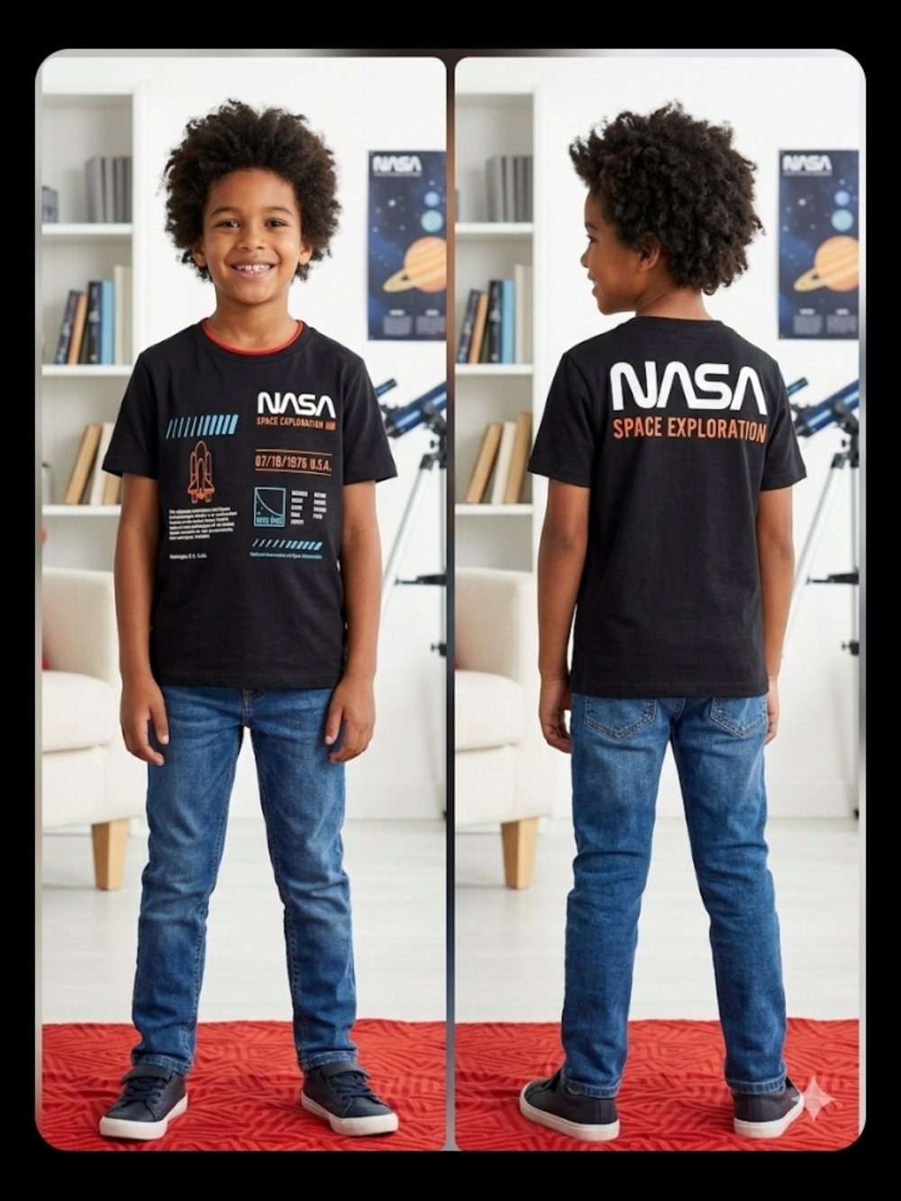 NASA Kids' Black Short Sleeve Graphic Tee - Space Exploration